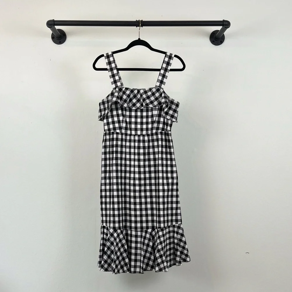 NWT J. Crew Factory Black and White Gingham Dress with Ruffle Hem - Picture 2 of 6